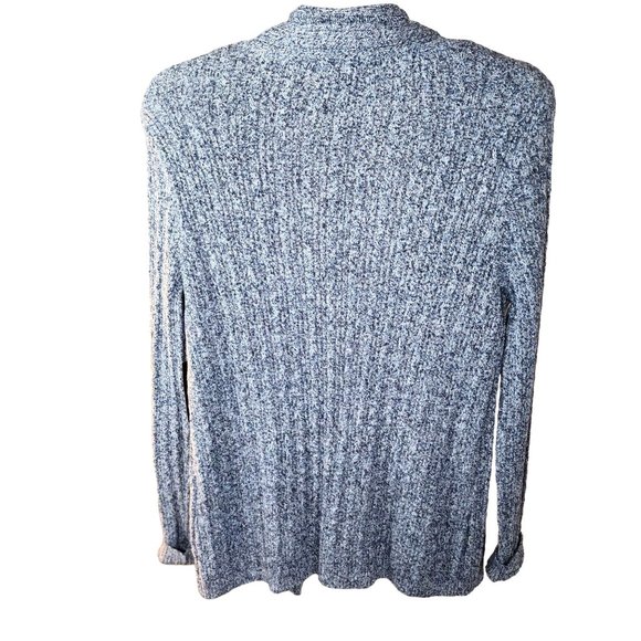 Kim Rogers Blue with White Open Front  Cable Knit Relaxed Fit Cardigan. Size Lar - Picture 2 of 13